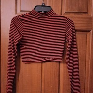 Forever21 Red And Black Striped Crop Top